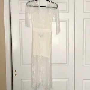 For Love & Lemons White Lace Midi Dress